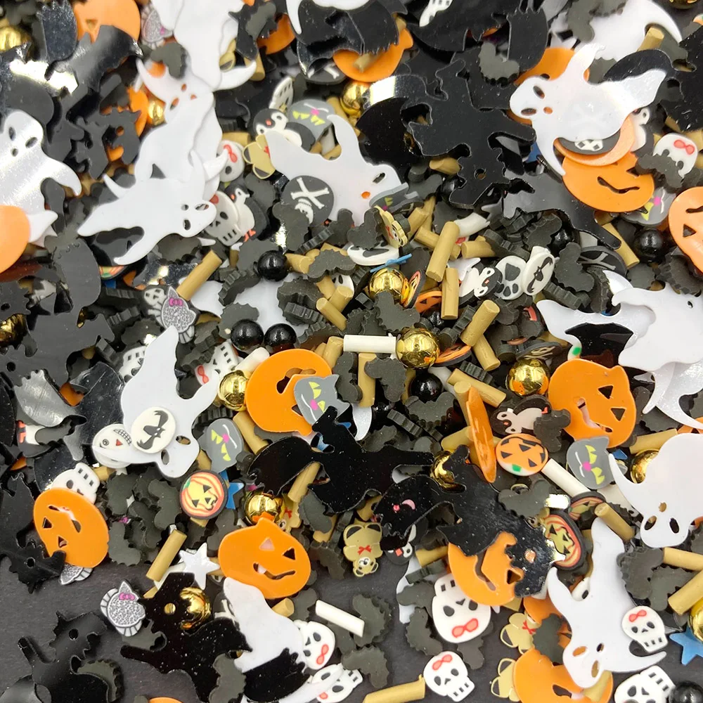 50g Mixed Halloween Clay Ghost Bat Slices Loose Sequins for Crafts Paillettes Nails Art DIY Confetti Slime Filling Accessories