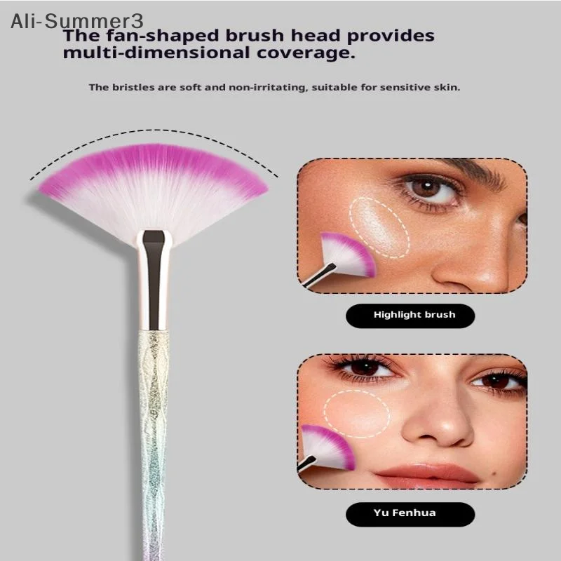 大きな平らなハイライトブラッシュ扇形メイクブラシパウダールースパウダーフェイスブラシ韓国製ソフトで快適な均一な色ツール女性用