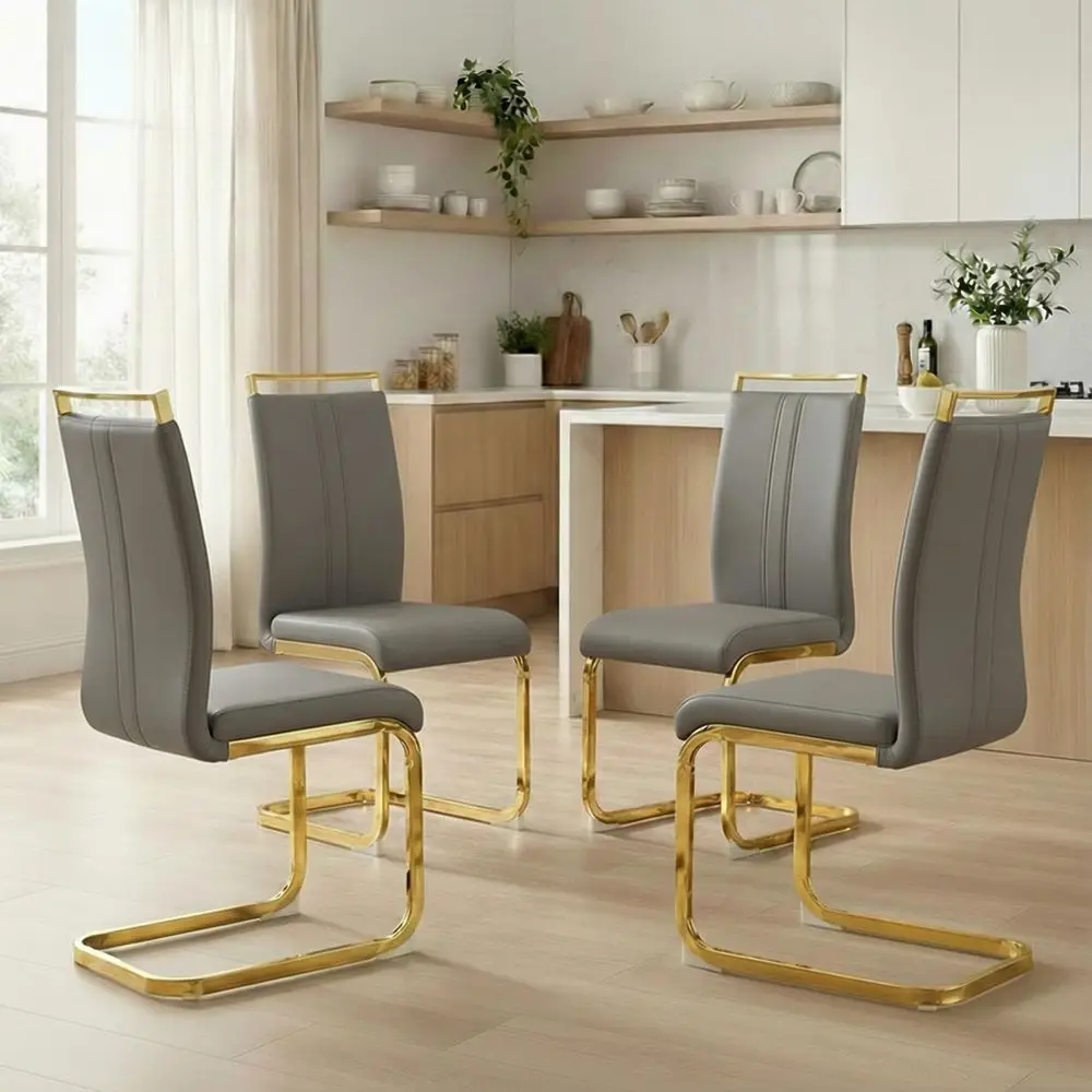 

Faux Leather Dining Chairs, C Shaped Dining Chairs with Gold Chromed Legs, High Back PU Kitchen Chairs for Dining Room, Confere