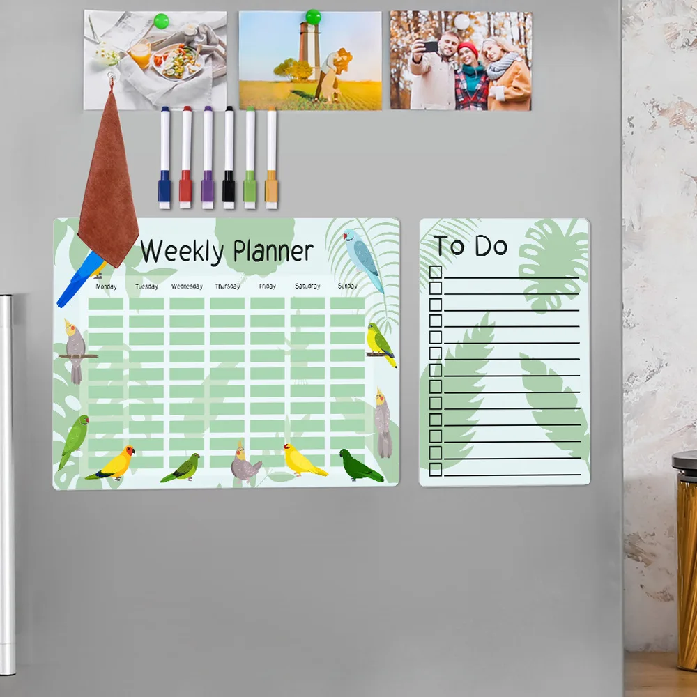 Erasable Magnetic Fridge Stickers Removable Weekly and Monthly Planner Message Board Calendar PVC Whiteboard Stickers