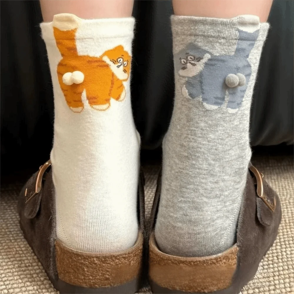 Comfortable Cat Egg Cotton Socks Sweat Absorbing Three-Dimensional Mid Tube Socks Cartoon Breathable Couples Sock Casual Wear