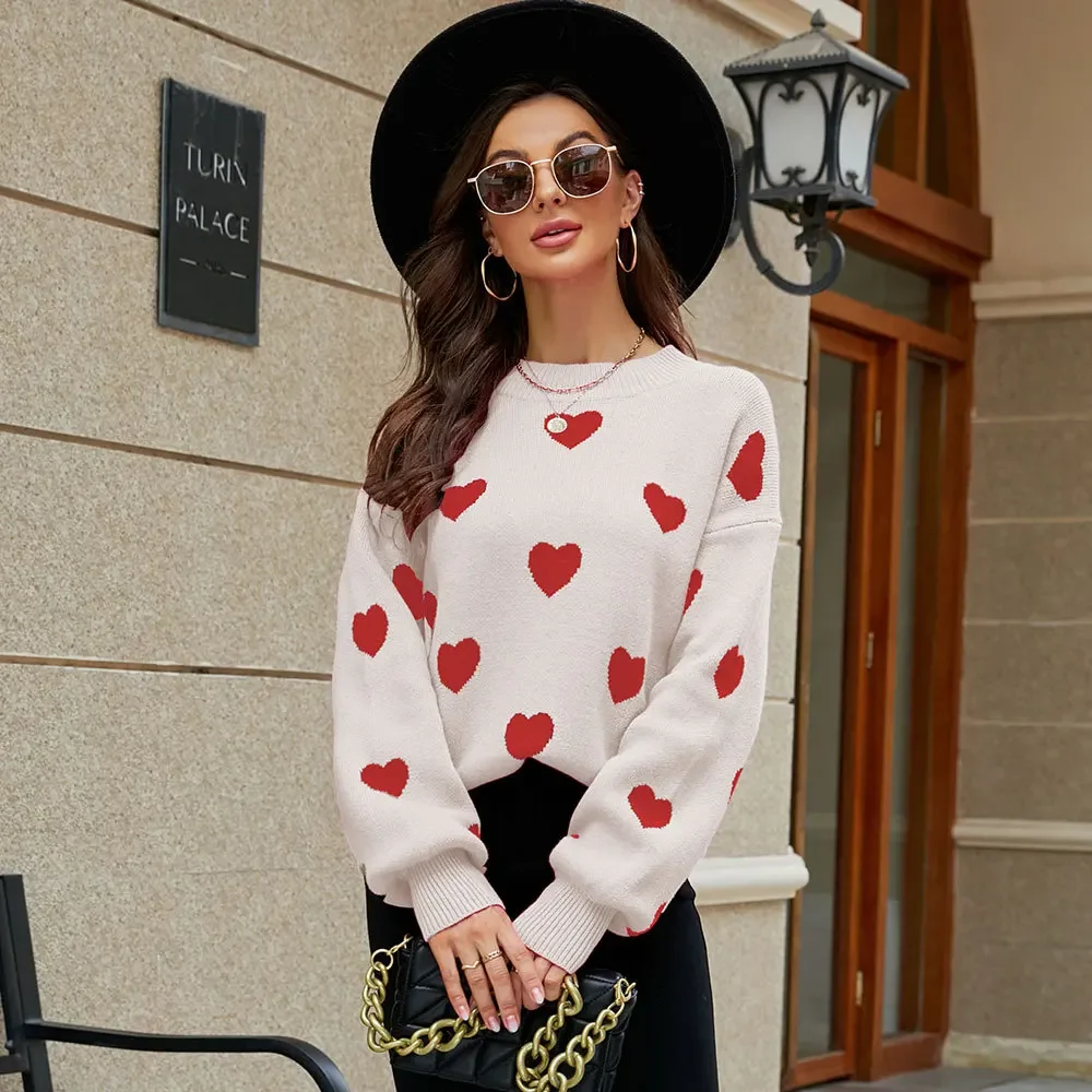 2023 Winter New Valentine's Day Love Pullover Women's Knitwear Women's Large Loose Cross border Sweater Women's SFC19-3