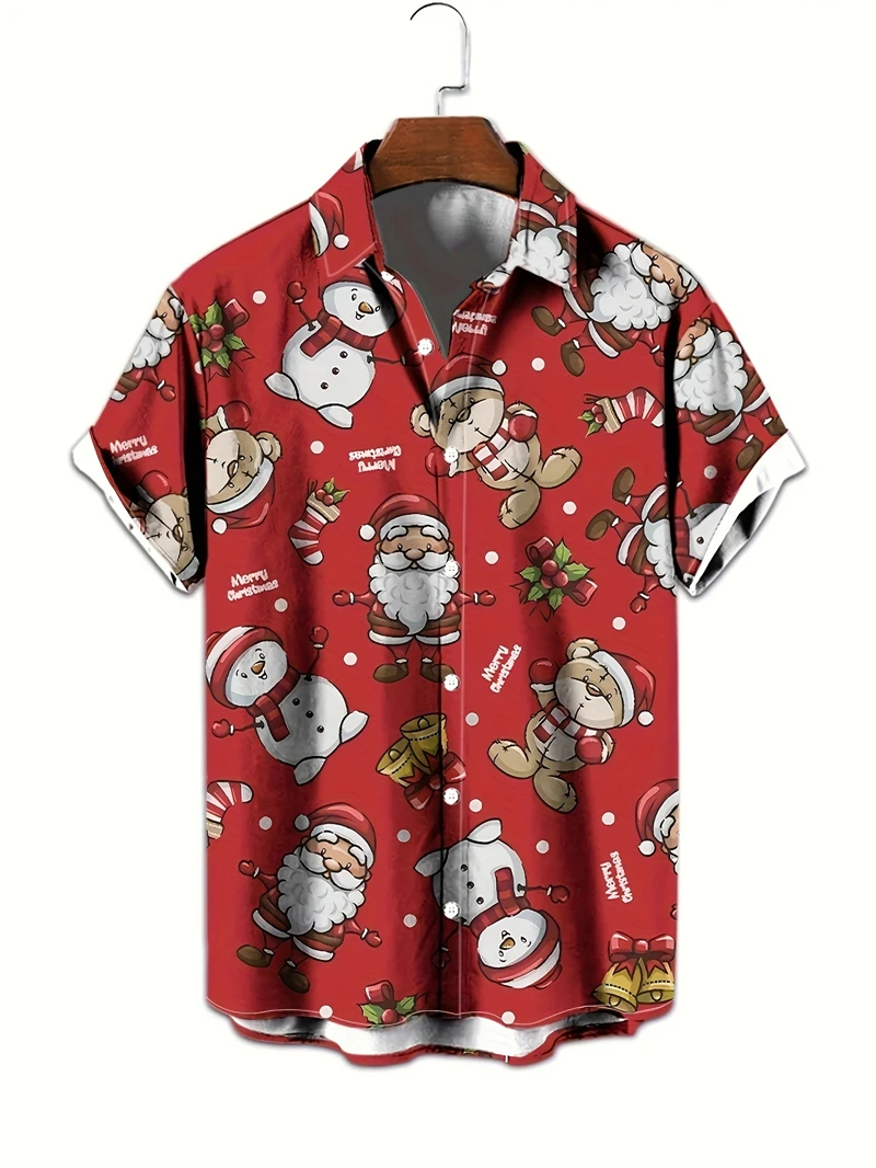 Novo feliz santa surf 3d impresso camisa havaiana das mulheres dos homens pão de gengibre homem blusa moda manga curta botão acima camisas topos