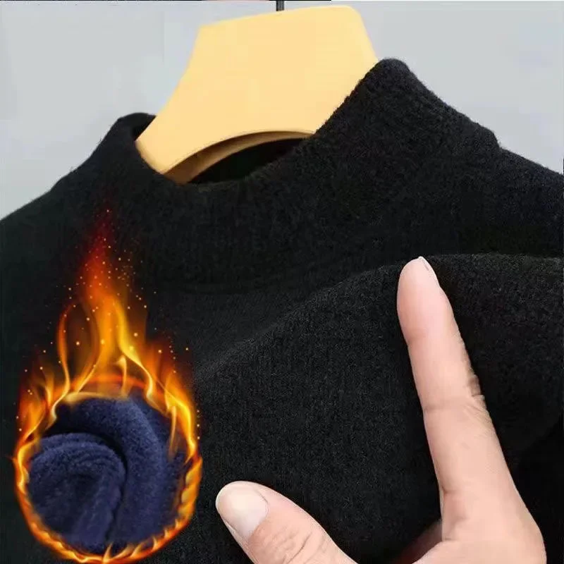 سميكة الصوف الرجال محبوك سترة بلون شتاء دافئ طاقم الرقبة البلوز مريحة لينة النسيج الرجال تريكو