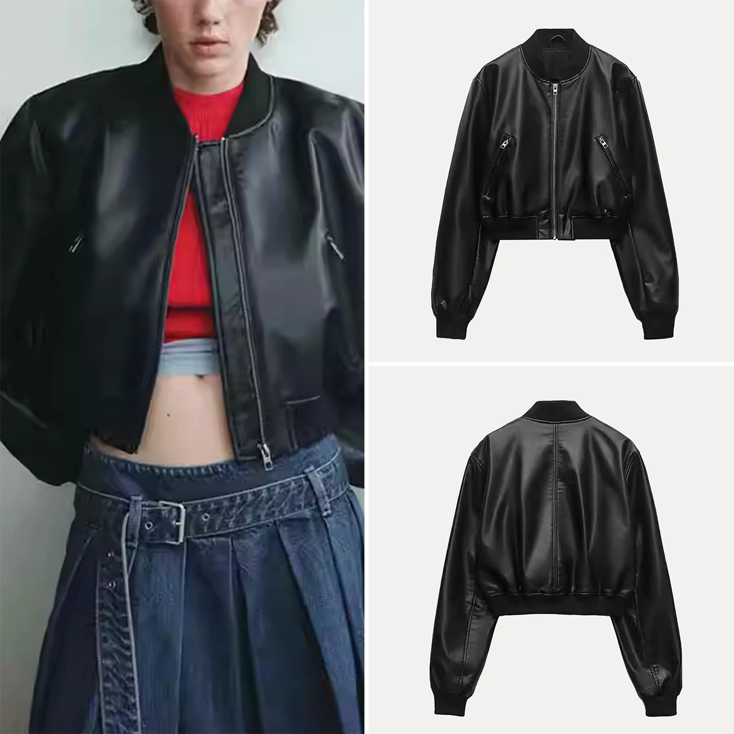 Z 2025 Nuovo Faionable Pilot Jaet Capispalla da donna Simulazione in pelle Street Sle Lungo Sve Cerniera cappotto ort