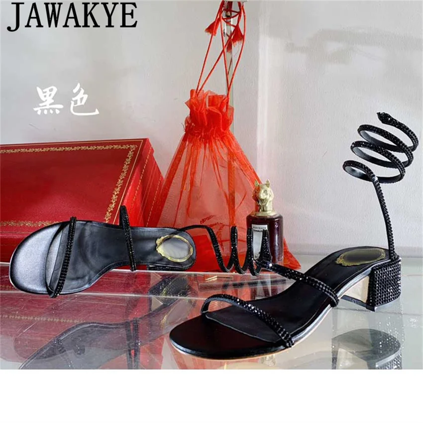 

Летние классические сандалии со змеиным ремешком и стразами, женские повседневные туфли на квадратном массивном каблуке для вечеринок, женские сандалии с узким ремешком и кристаллами