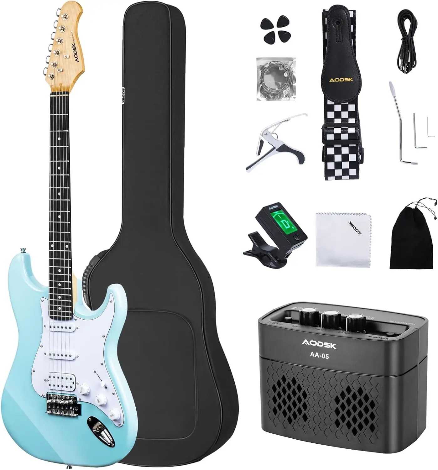 Electric Guitar with Amp Beginner Kit 39 Inch Solid Body Full Size,All Accessories,Digital Tuner,Six Strings,Four Picks,Tr