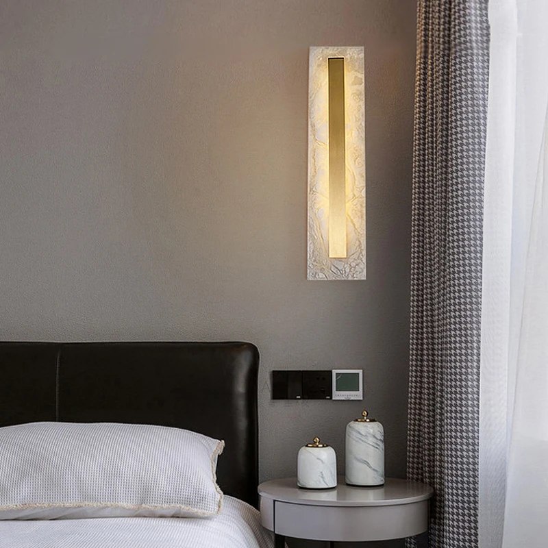 European Luxury Gold Oval Rectangle Background Decorative Sconce Light Natural Marble Living Room