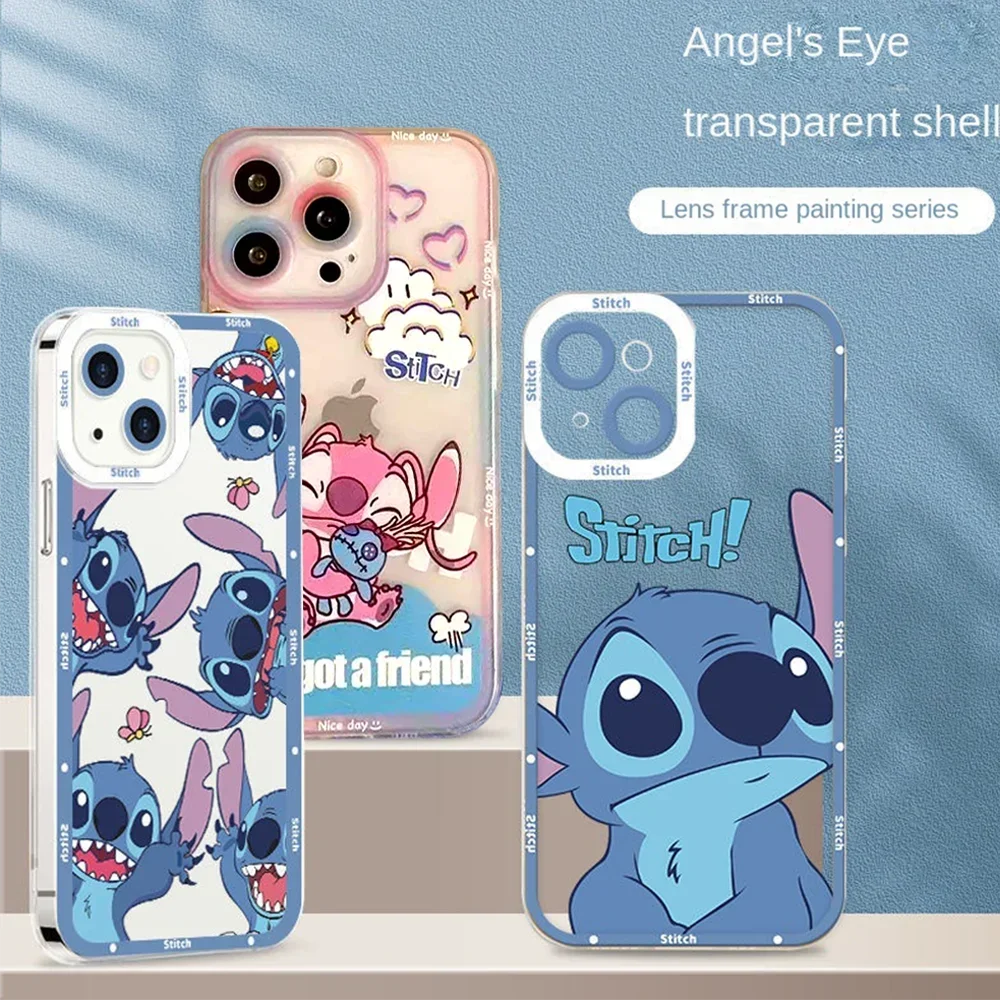 Kawayi Stich Monster Phone Case Transparent For Iphone 15 14 11 13 12 Pro Max Mini Xr X Xs 7 8 PLUS Coque Disney Cover