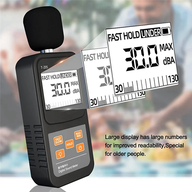 

AT43-Digital Sound Level Meter Handheld SPL Meter,30-130DB Audio Noise Measure, Larger Backlit LCD Display For Home Factorie