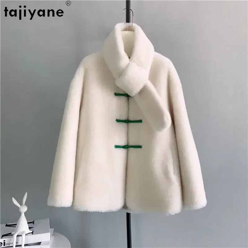 

Tajiyane 2023 Winter 100% Sheep Shearing Jacket Women Jackets Vneck Wool Coats Warm Wool Coat Fur Coat Scarf Jaqueta Feminina