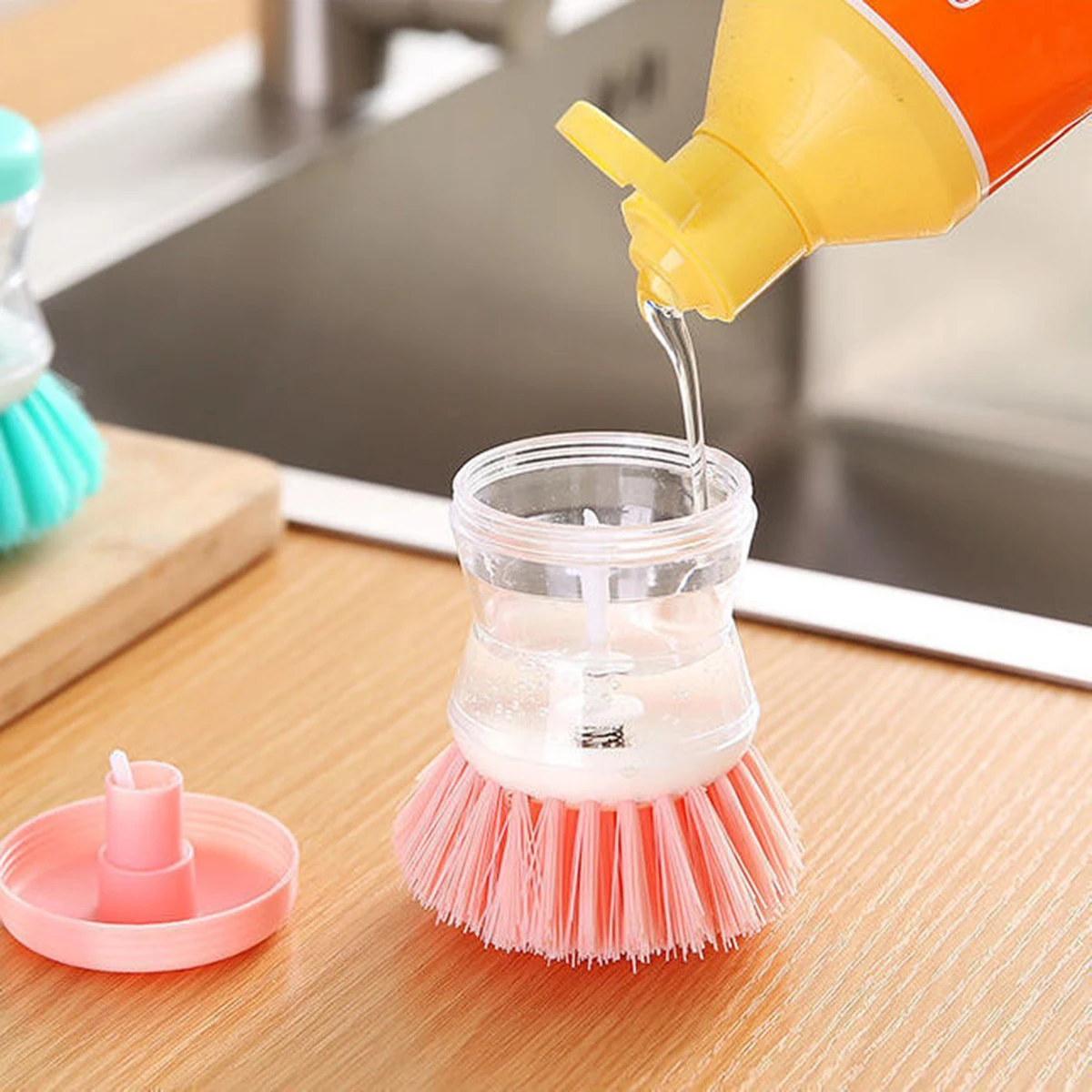 Washing Up Brush Washing Up Brush with Integrated Detergent Dispenser Round Mushroom Brush Kitchen Brush