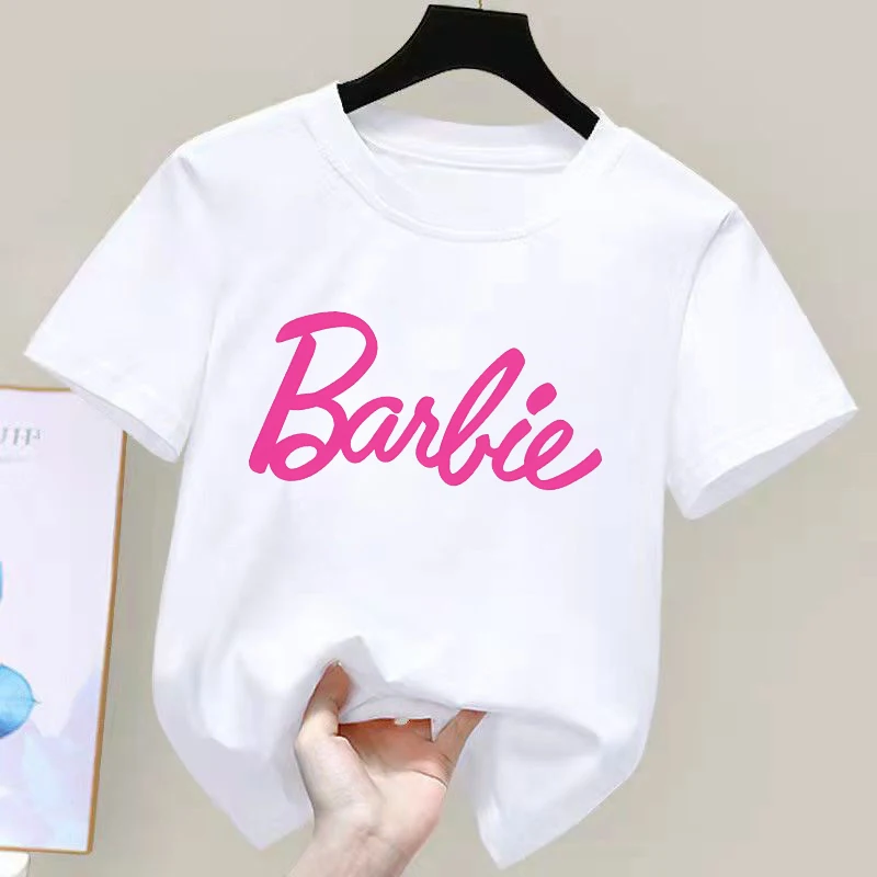 Barbies Girl T Shirt Short Sleeve Kids Tees Shirt O Neck White Tops Cartoon Printed Baby Clothes Toddler Cute Summer Clothing