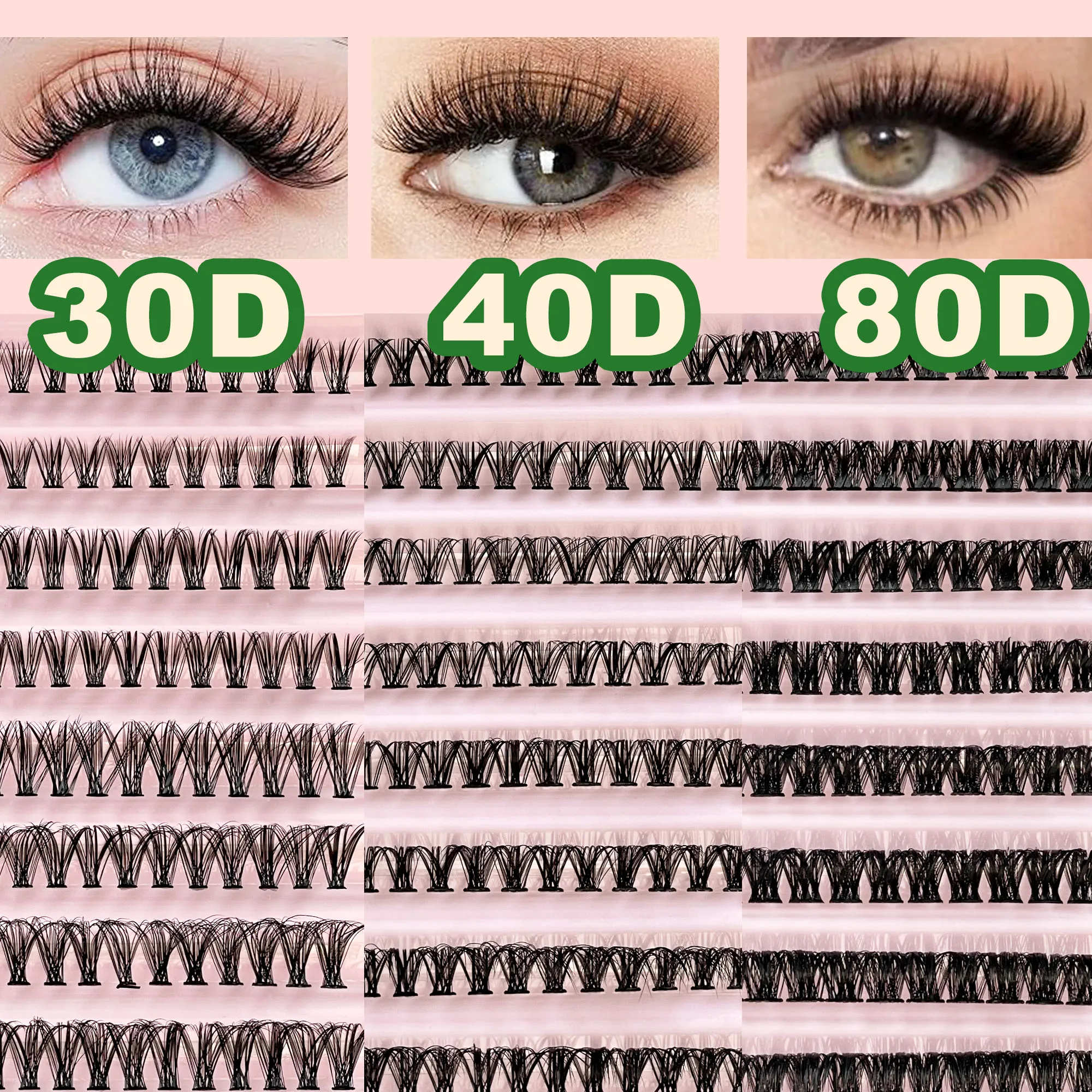 Künstliche Wimpernkollektion, 200 Sets, 30P, 40P, 80P. Einzelne Cluster-Wimpern, DIY-Wimpern C-D gekräuselt, Make-up-Tools
