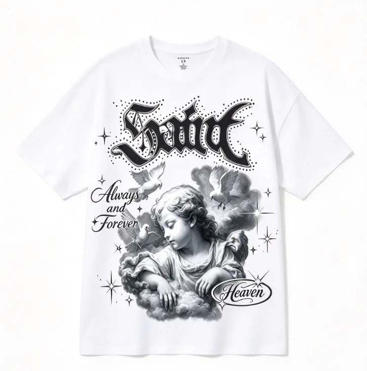 2026 New Best-Seller Trending Vintage Angel Dove Graphic Oversized Short Sleeve T-Shirt, Streetwear Enthusiasts Daily Wear Item