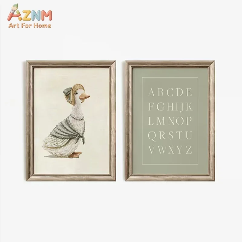 AZNM Vintage Peter Rabbit Jemima Puddle-Duck Wall Art Canvas Print, Beatrix Potter Nursery Decor Frameless Poster for Baby Room