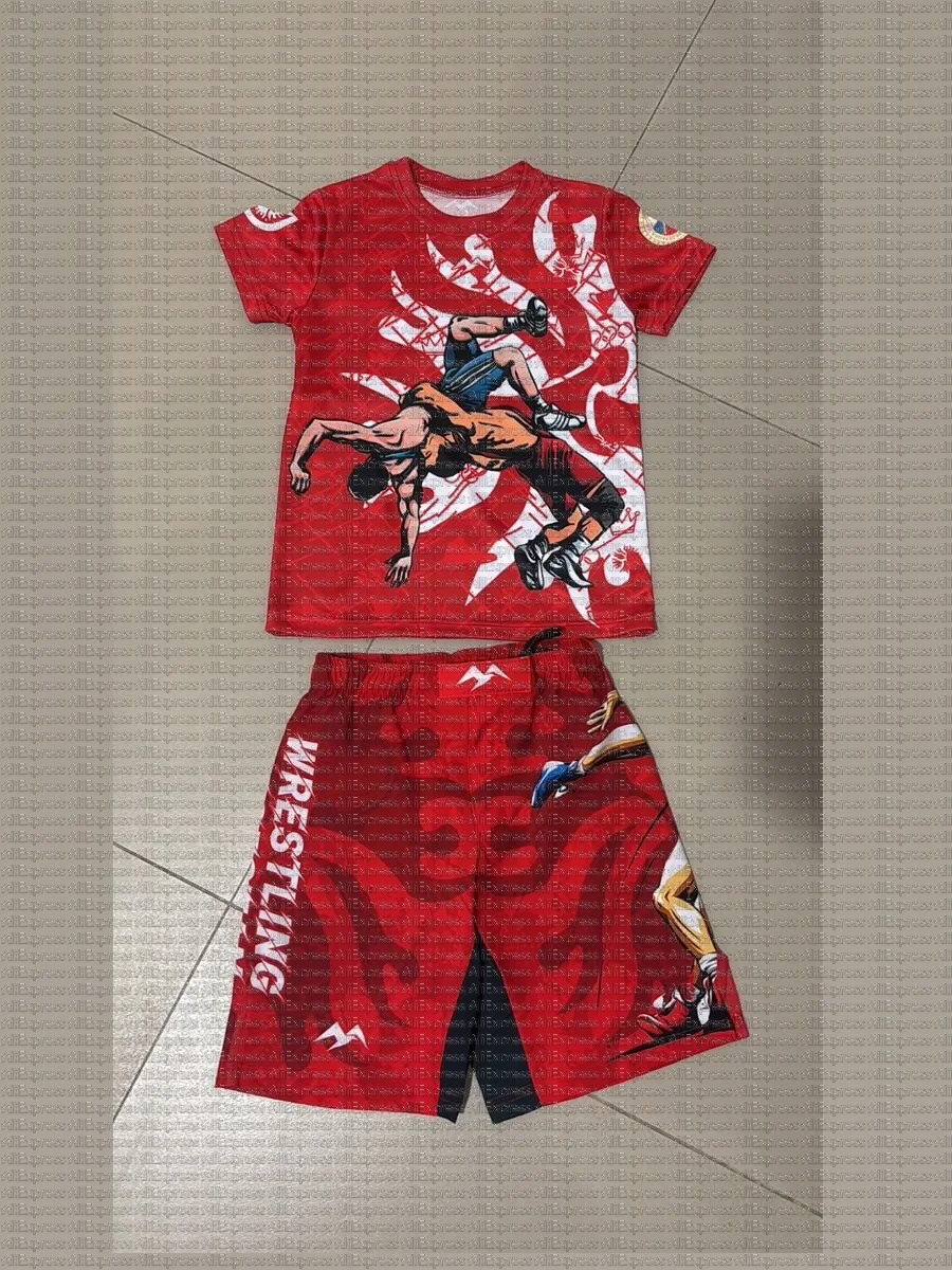 Summer Men Women MMA Quick Drying Boxing Shorts And T-Shirt Set Martial Arts Training Uniform for Fighting Kickboxing Gym Sports