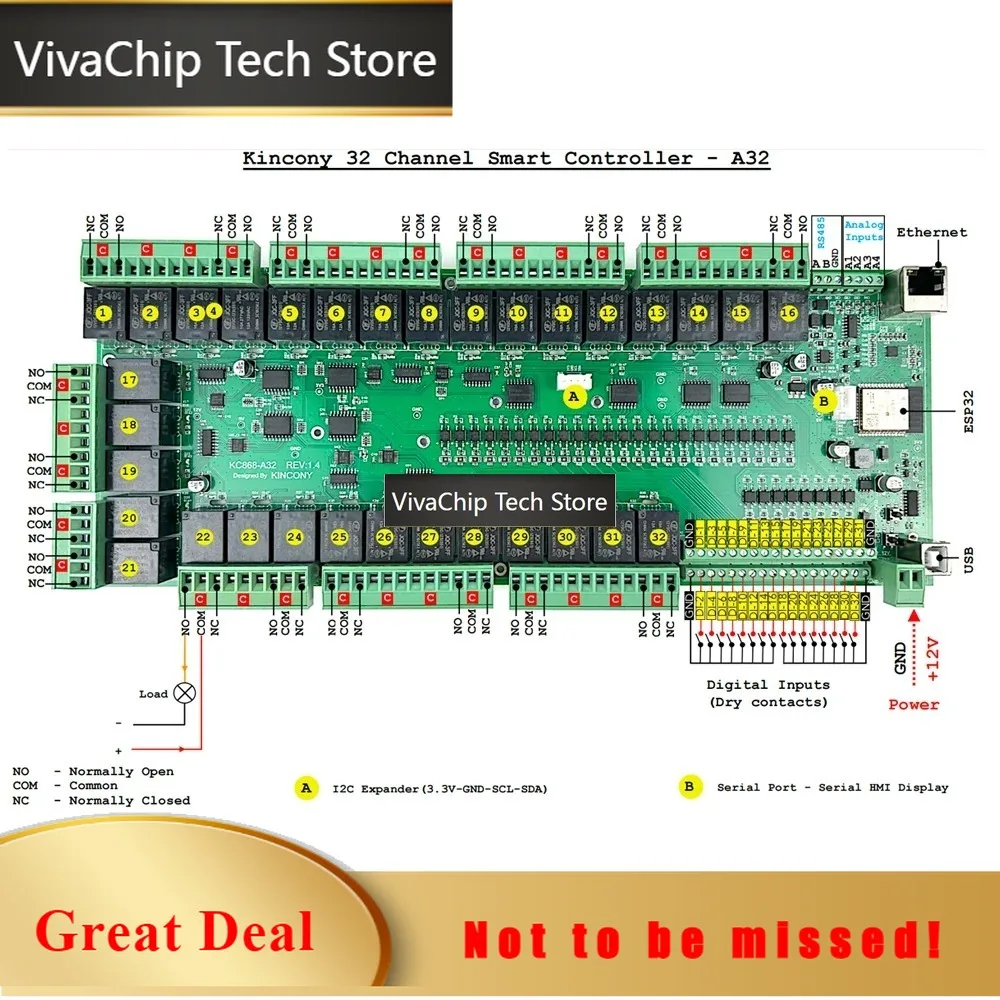 VivaCTKC868-A32 ESP32 Development Board MQTT HTTP ESPhome Home Assistant Tasmota Wifi Relay Switch Arduino IDE Automation Module