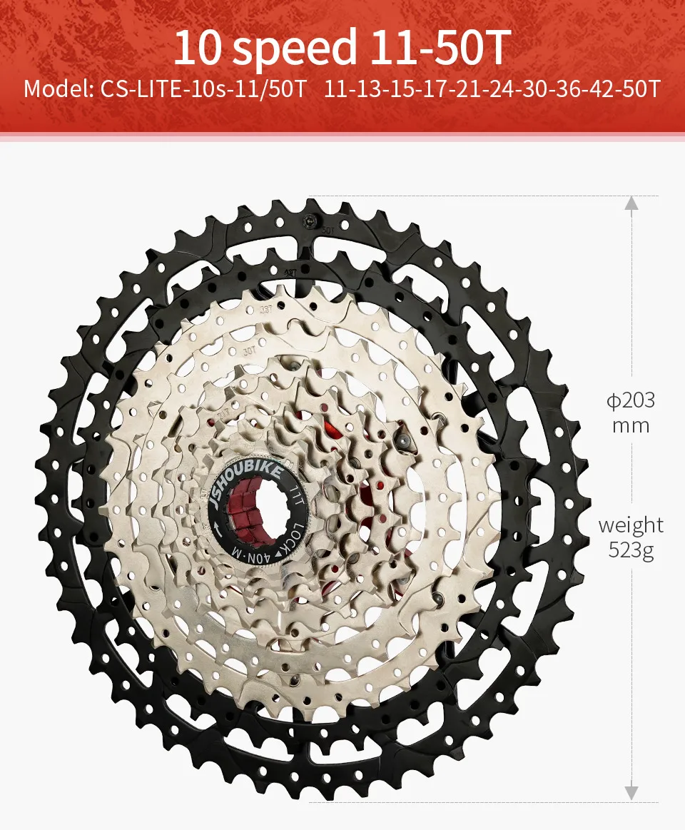 JSHOUBIKE MTB Fahrradkassette 10-Gang Freilauf 32T/36T/40T/42T/46T/50T Kraftsparend/Leichtgewichtig Für SHIMANO/SRAM – Detail 6