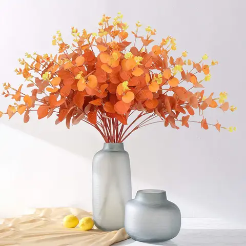 1pc Autunno Fiori Artificiali Foglie di Eucalipto Steli Pianta Finta Rami di Eucalipto per la Casa di Autunno Tavolo di Nozze Decorazione Autunno