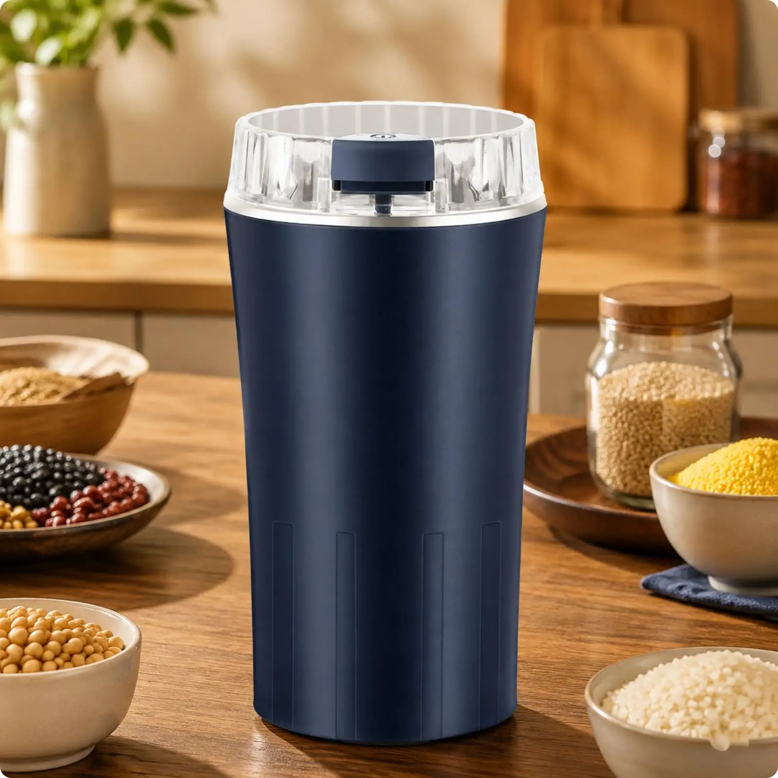 Stainless Steel Electric Grinder for Grains Spices and Dried Goods with Transparent Lid for Small Batch Cooking