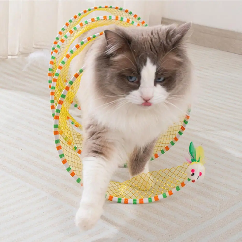 Cat Tunnel Toy Self Play Cat Hunting Spiral Tunnel Toy with Plush And Feather Foldable Cats Decompression Spring Kitten Toys