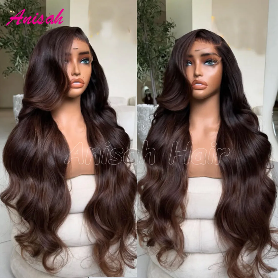 HD الدانتيل الشفاف الجبهة بني داكن اللون خصلات الشعر المستعار الإنسان قبل قطعها شعري الخام شعر ريمي غلويليس الدانتيل إغلاق شعر مستعار #1