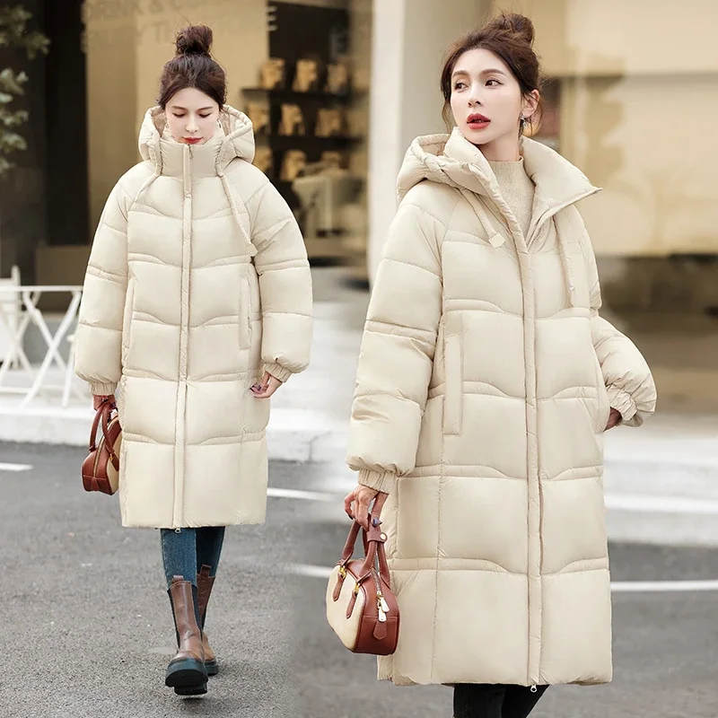 2025 mode nouveau femmes longs Parka manteaux hiver coton rembourré vestes à capuche col montant moelleux épais chaud décontracté vêtements d'extérieur hauts