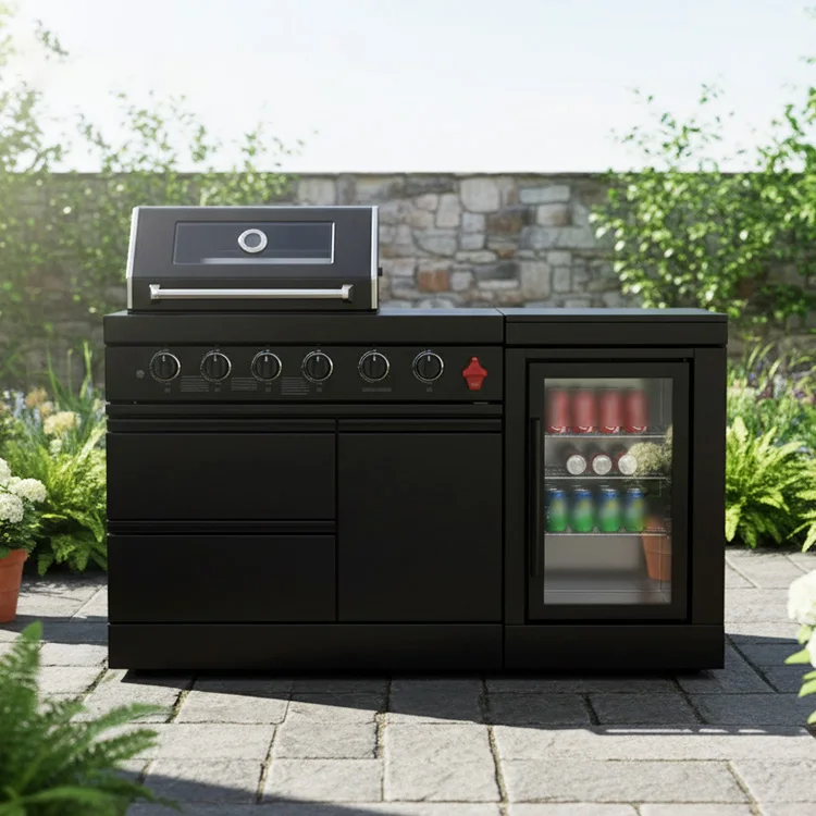 Premium Powder Coated 304 Stainless Steel 4 Burner Grill Custom Unit with Single Side Oven for Outdoor Entertainment