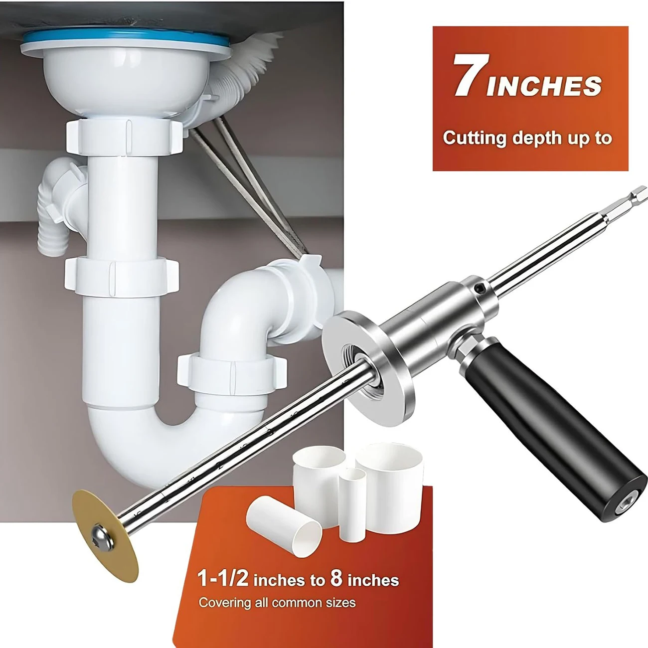 Inside Pipe Cutter for PVC Pipe Cutter, With Diamond Grit Cutting Wheel and Handle Adjustable Cutting Depth for Impact Drivers