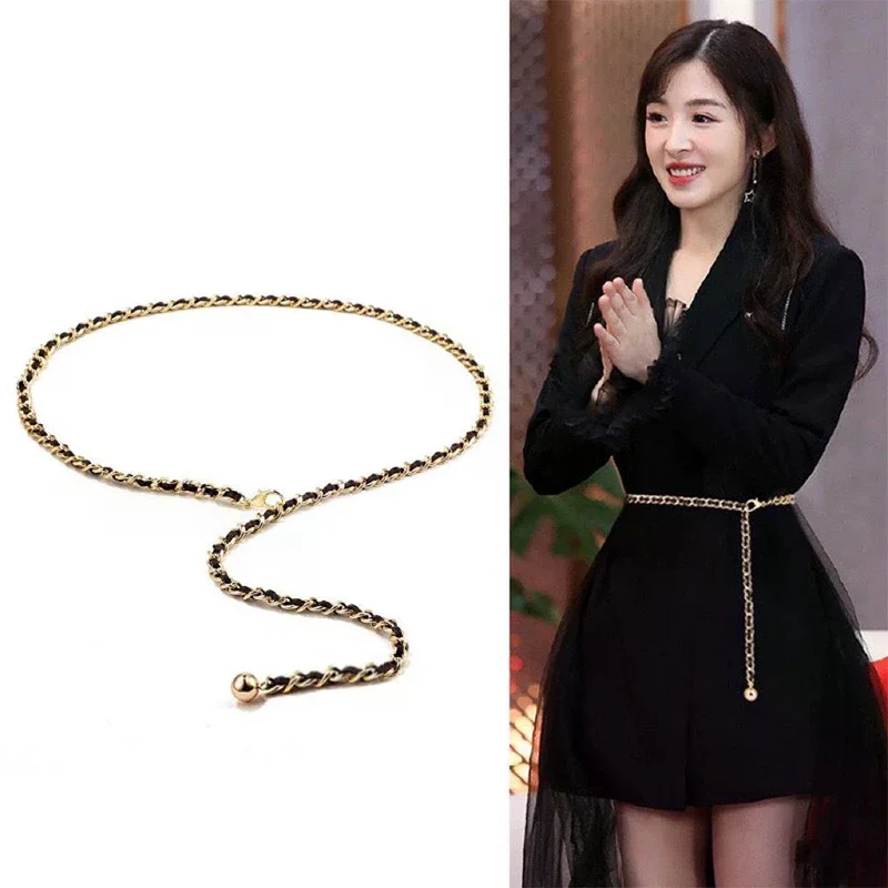 Fashion Chain Belt Female Waist Metal Belts for Women Luxury Tassel Thin Waistband Dress Coat Adjustable Corset Elegant