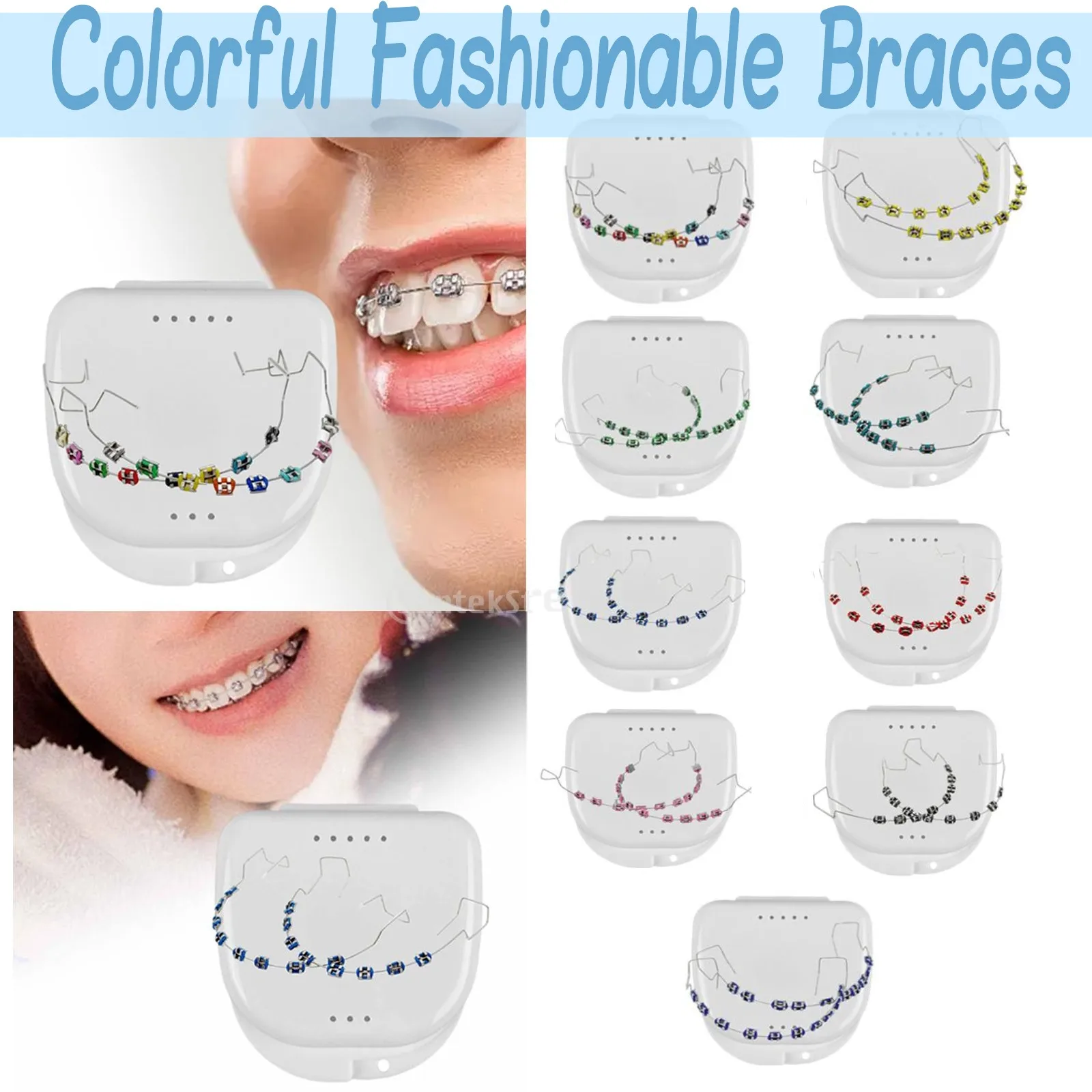 

Colorful Fashionable Braces Oral Braces Fashion Metal Wires Temporary Tooth Braces Colored Indicator Points with Storage Box