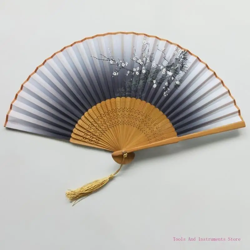 Flower Folding Fan Vintage Bamboo Hand Fans for Women Girls Performances Dance C7AC