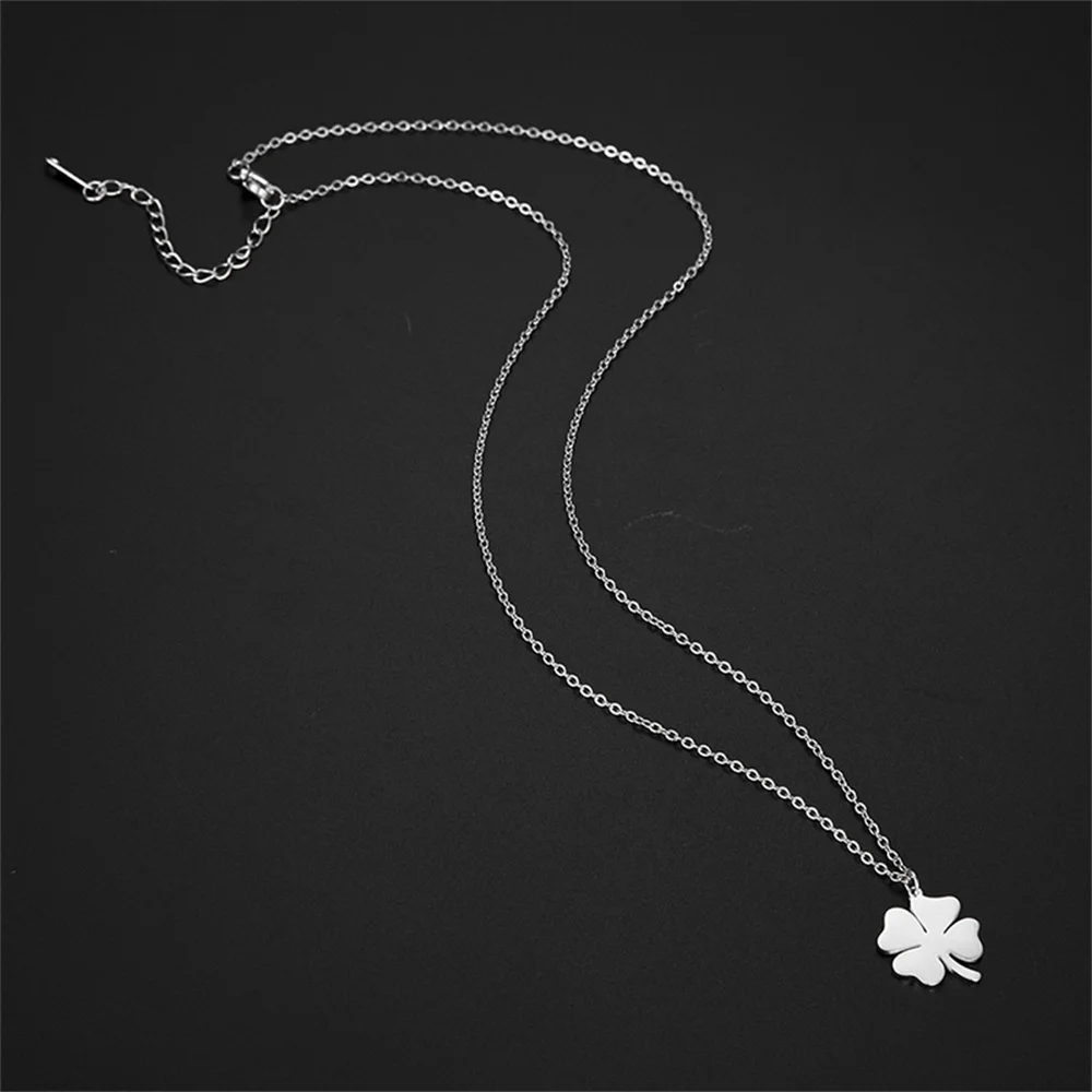 Kkjoy Edelstahl Pflanze Vierblättriges Kleeblatt Anhänger Halskette Mode Elegante Feminine Kurze Schlüsselbein Kette Halskette Schmuck – Detail 11