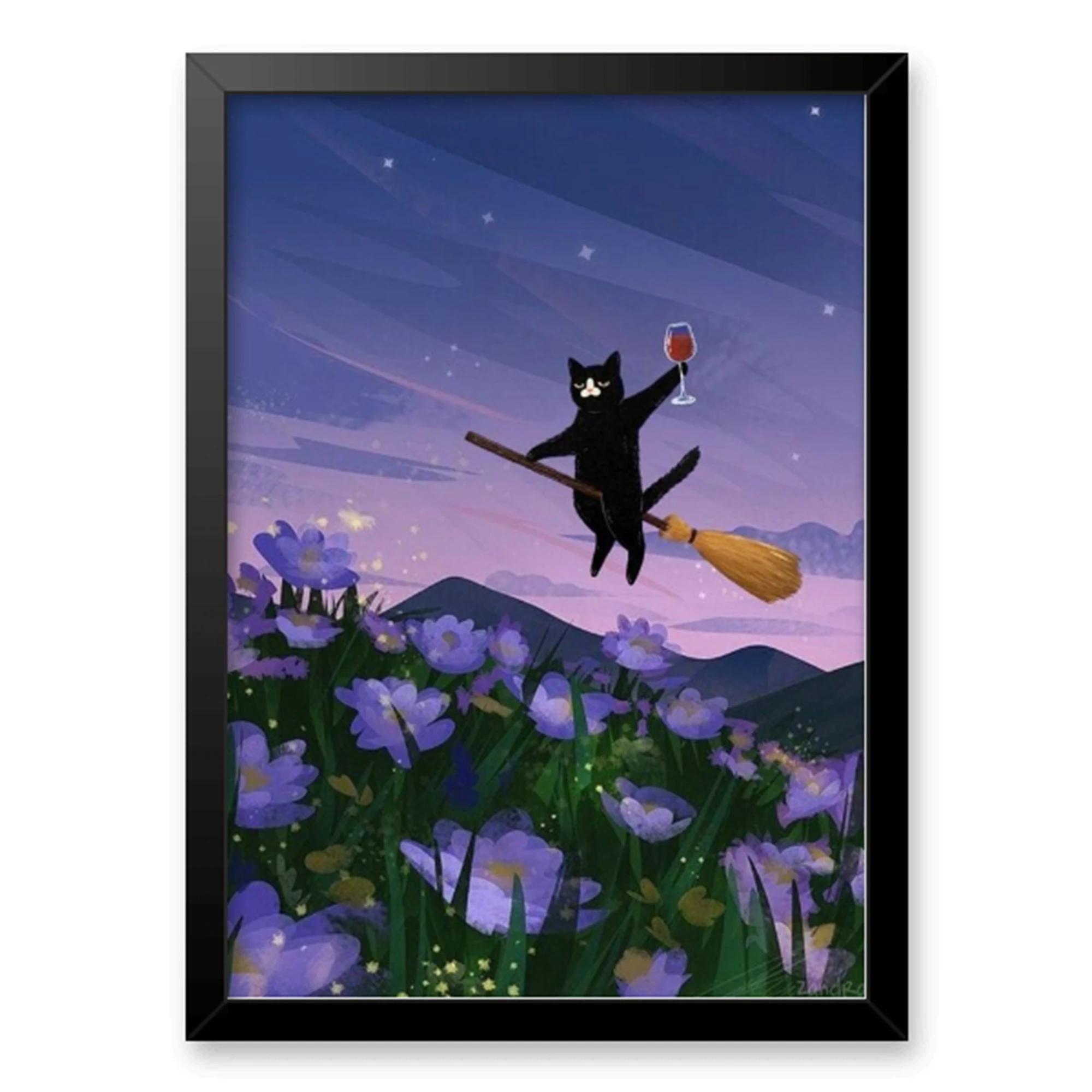 Home Decor Cat - Modern Whimsical Flying Black Cat With