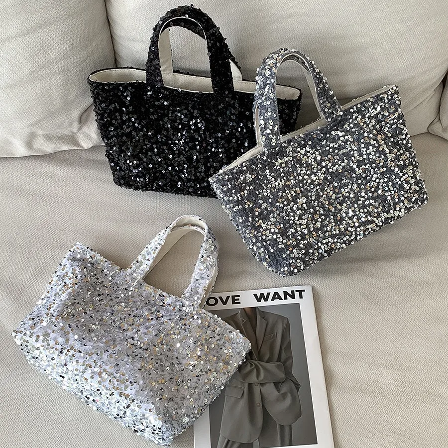 LEFTSIDE Big Sequin Underarm Bags for Women 2023 Luxury Designer Korean Fashion Party Handbags Shopper Shopping Shoulder Bag