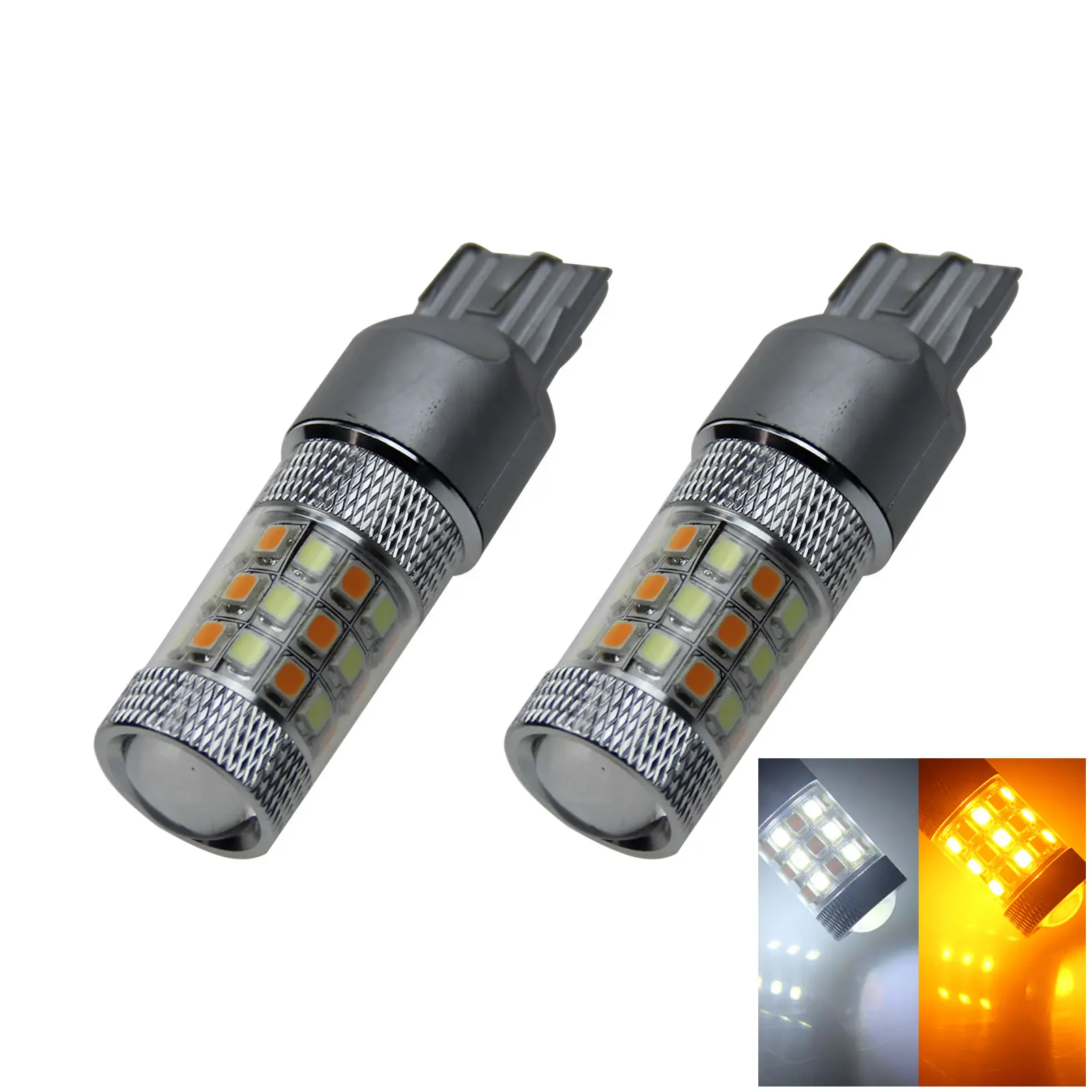 2x White Switch Yellow Car 7443 Brake Light Parking Blub 42 Emitters 2835 SMD LED ECE W21-5W Z21075