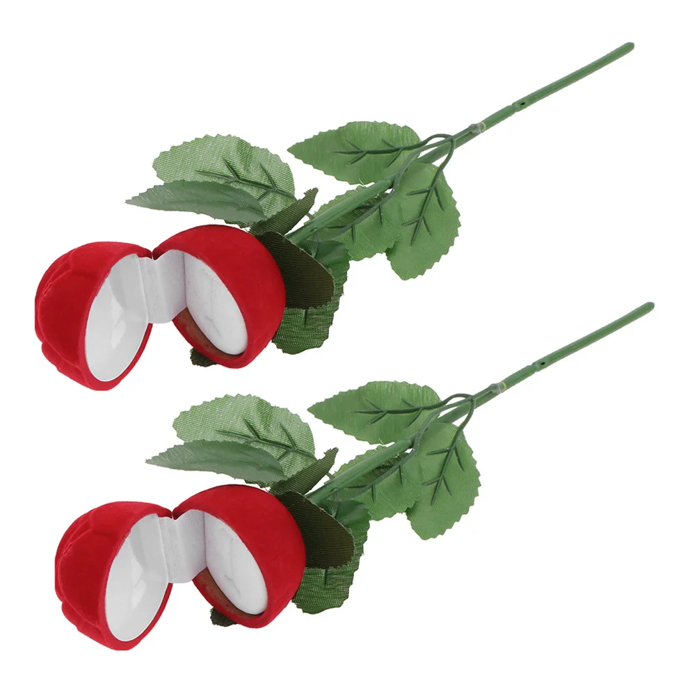 

2Pcs Red Rose Ring Box Jewelry Box Durable Flower Engagement Proposal Case Valentine Wedding Gift Jewelry Boxes Flower