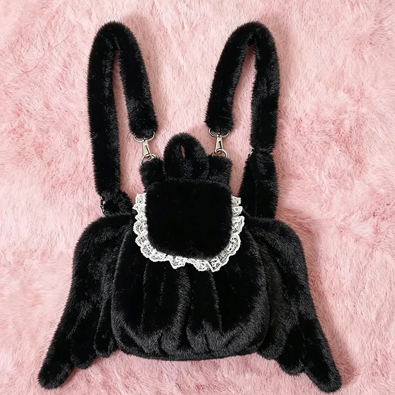 Cute Sweet White Angel Wings Backpack Adjustable Strap Girl Lolita Anime Jk Uniform Backpack Niche Fashion Comic Con Backpack
