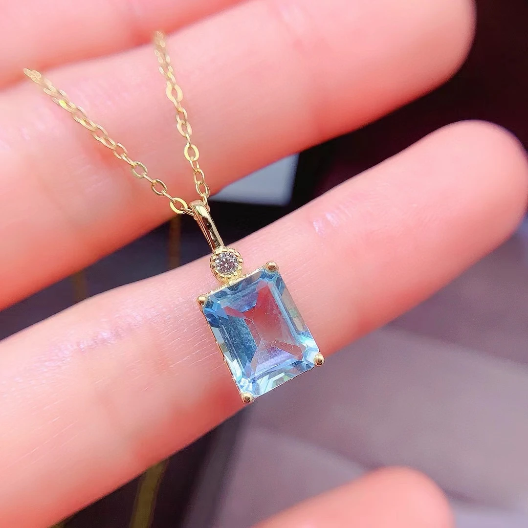 Hotsale 925 Silver Topaz Pendant 6mm*8mm 1.2ct Natural Light Blue Topaz Necklace Pendant for Woman 18K Gold Plated Gem Jewelry