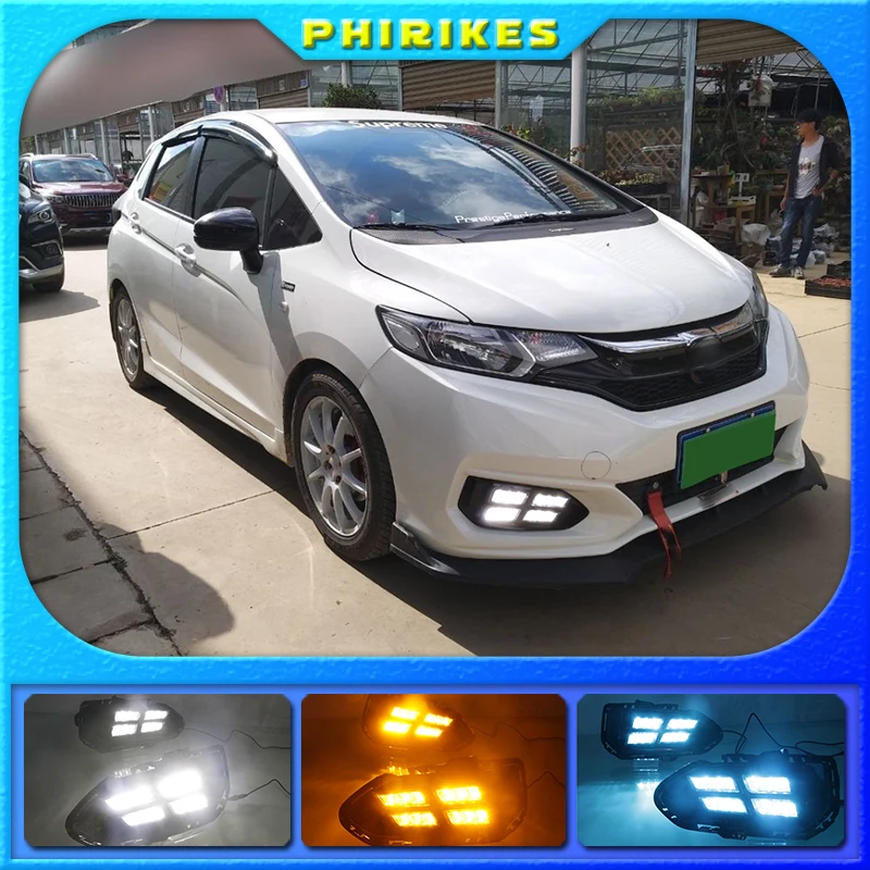 

2pcs LED DRL Daytime Running Lights Daylight Fog Lamp Cover With Turn signal lamp For Honda jazz fit 2018 2019