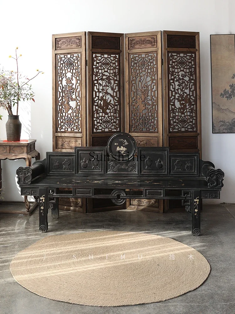 Living room solid wood recliner Chinese simple antique sofa beauty collapse  FT