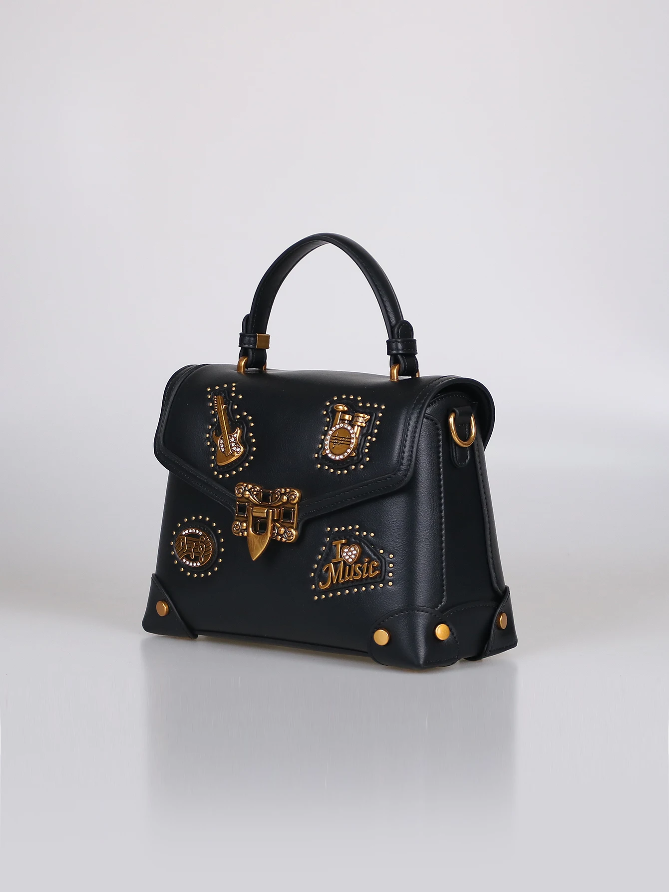 Luxury and Versatile Handheld Box Bag with High Quality Metal Badge and Premium Rivet Decoration Women's Vintage Crossbody Bag