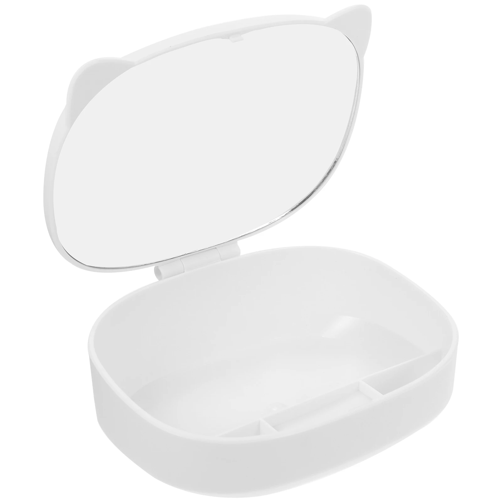 Cat Ear Makeup Mirror Holder Multi-Compartment Storage Box for Cosmetics Jewelry Stationery Tidy Dressing Table with Stylish