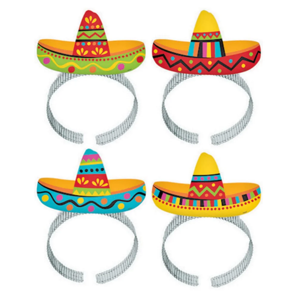 6Pcs Mexican Themed Headbands Cartoon Hats Festival Party Makeup Costumes Props Children's Party Decoration Hair Hoop for Kids