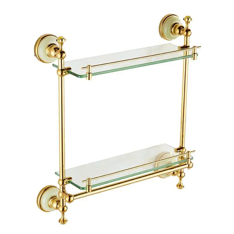 

Медная фурнитура для ванной комнаты в европейском стиле, подвесная двухслойная стеклянная полка из натурального нефрита.
