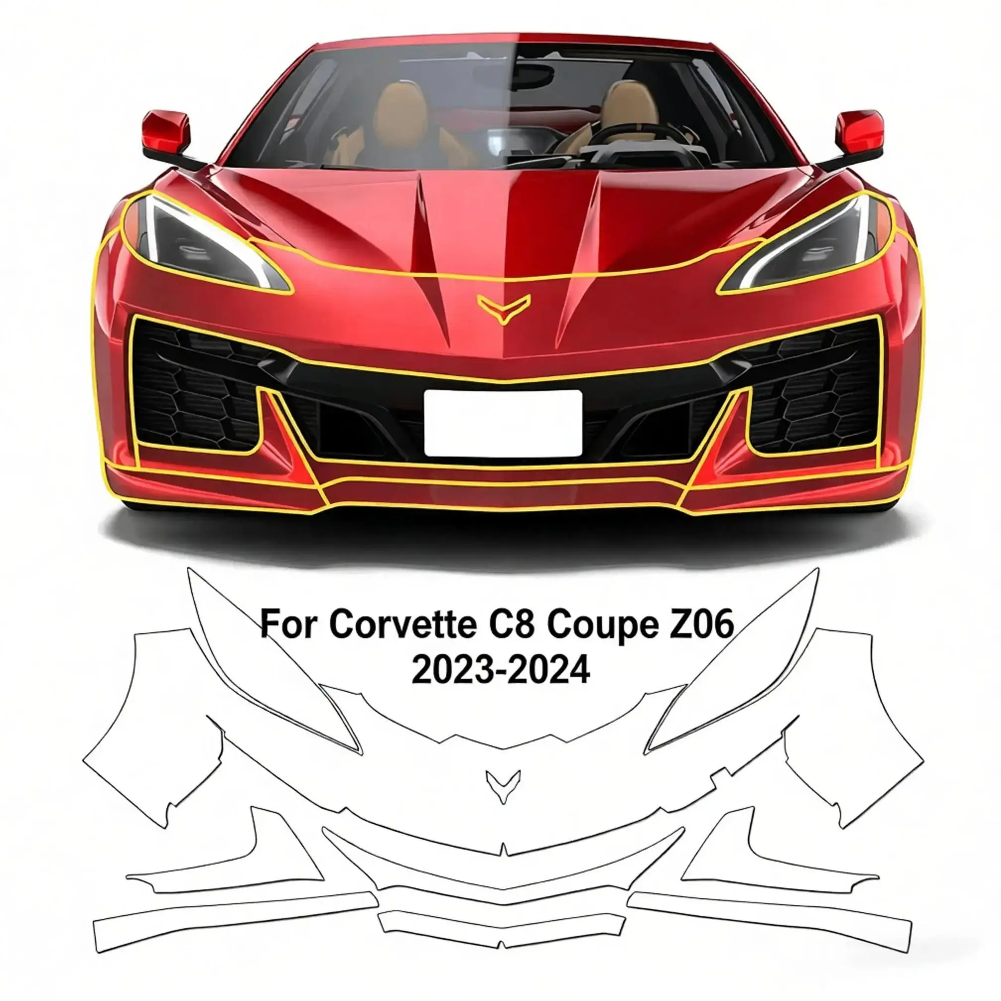 

For Corvette C8 Coupe Z06 2023-2024 TPU Bumper Pre-cut PPF Clear Paint Protective Film Custom Anti Scratch Self Healing Shield