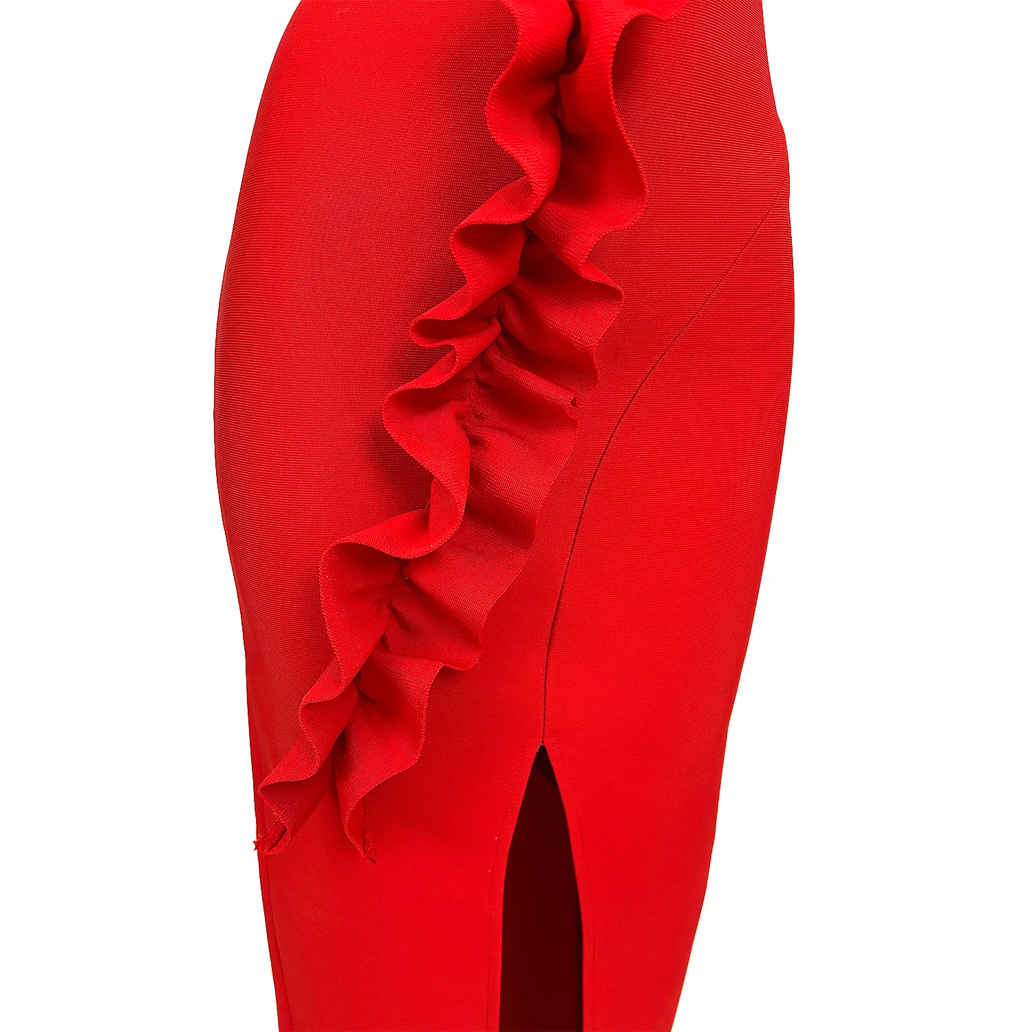 Fashion Sexy Red Evening Dress High Slit Bandage Dress Mushroom Edge Deep V Neck Backless Birthday Cocktail Party Elegant Dress