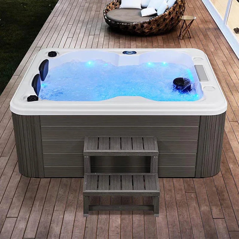 Best square whirlpool 4 Person Two Lounge Hot Tub Overflow Perfect Ozone Hydrotherapy Home Pop-up Tv Rectangular Outdoor Spa