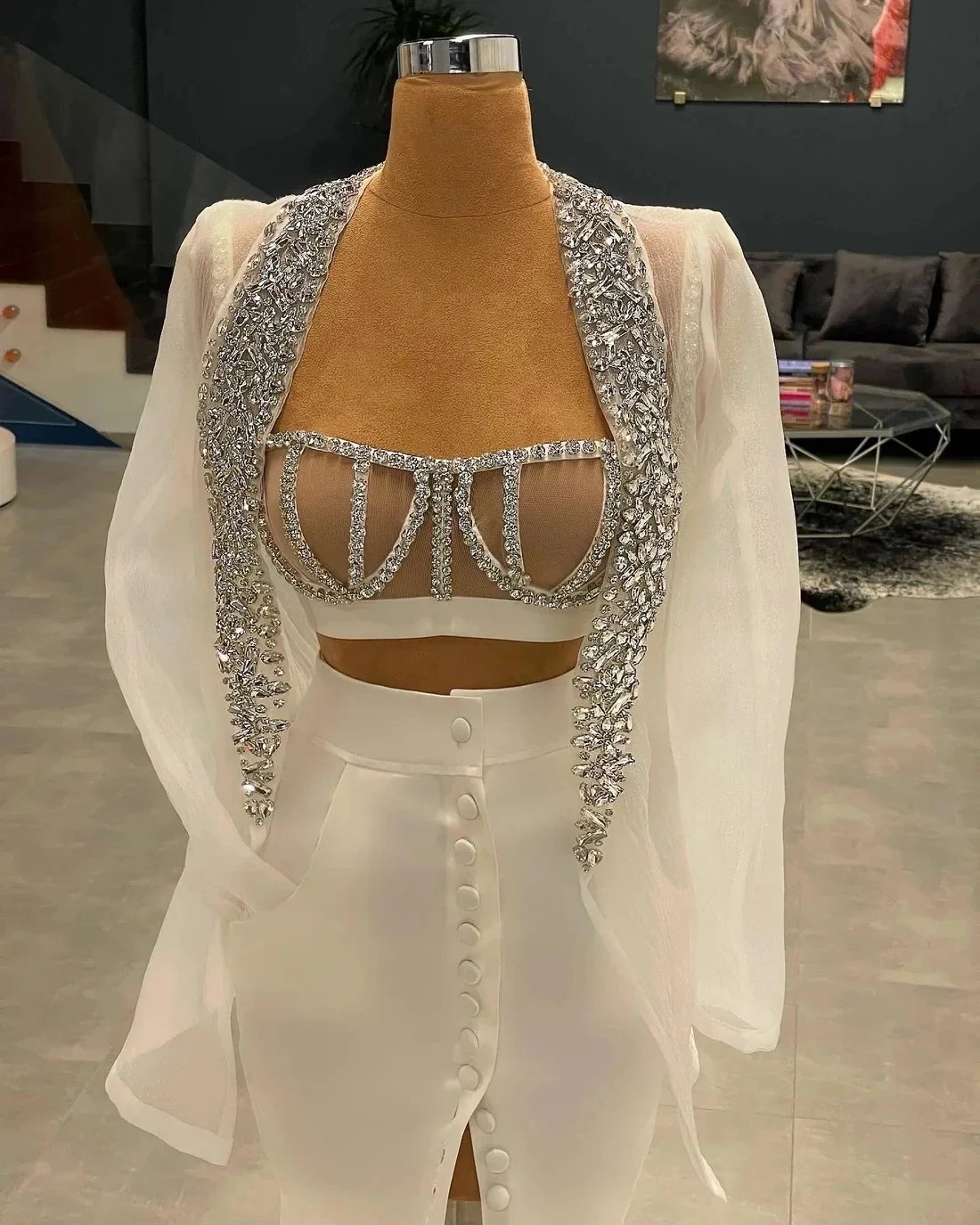 Robe de Soirée de Forme Sirène en Clip Perlé avec Fente Haute, Tenue de Bal et Gala de Luxe pour Occasions Spéciales Personnalisées, 2 Pièces